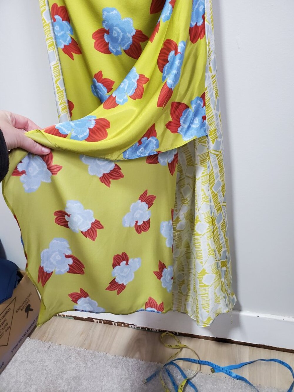 Zara One-Shoulder Floral Maxi Dress in Lime Green with Blue and Red Accents - Picture 7 of 14